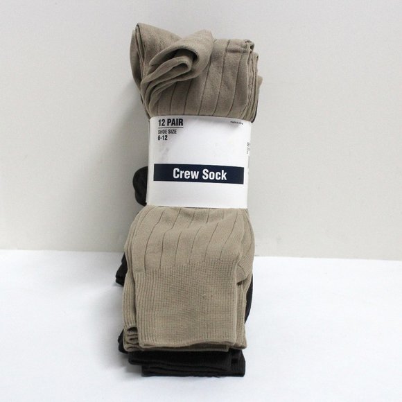 12 Pair Men's Shoe Size 6 - 12 George Brand 100% Nylon Brown & Tan Crew Socks - Picture 2 of 7